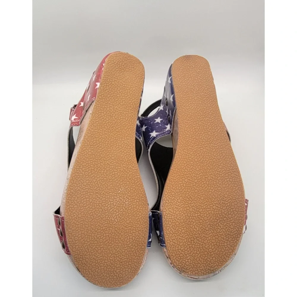 Women's American Flag Wedge Sandals EU 37 US 6 Patriotic Cork Platform Slingback